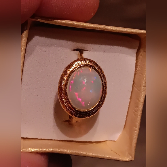 Exclusive Huge Ethiopian Opal Ring Gold Over Sterling Silver New - Picture 15 of 16